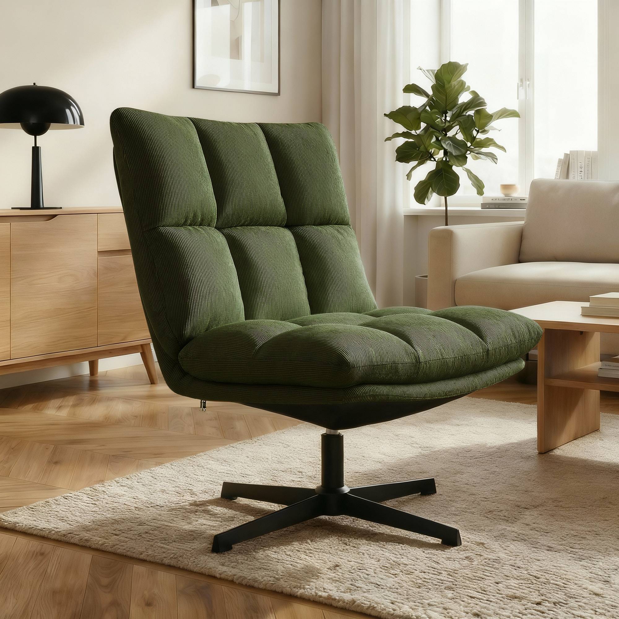 Sicaan Fauteuil pivotant moderne TAO velours côtelé kaki - Image 1