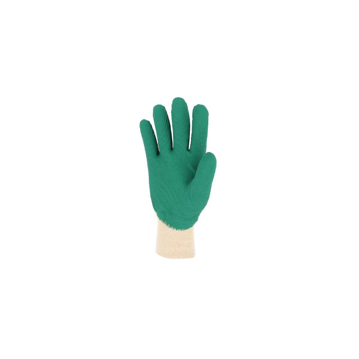 Gant manutention SINGER Taille 9 LATEX Crêpé vert Milieux humides Enduit 30cm Dos aéré Paume latex crêpée poignet tricot - Imagen 3