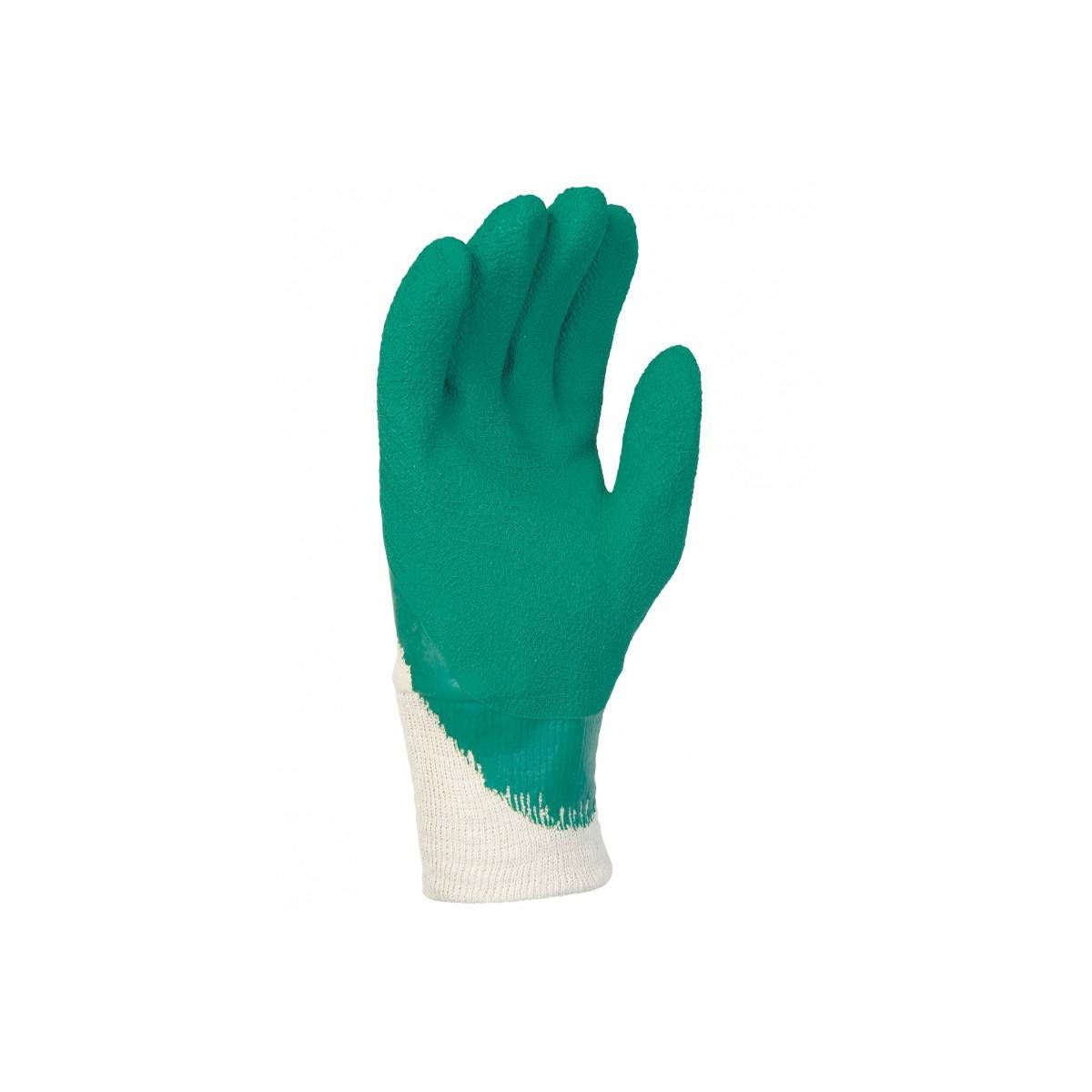 Gant manutention SINGER Taille 9 LATEX Crêpé vert Milieux humides Enduit 30cm Dos aéré Paume latex crêpée poignet tricot - Imagen 4