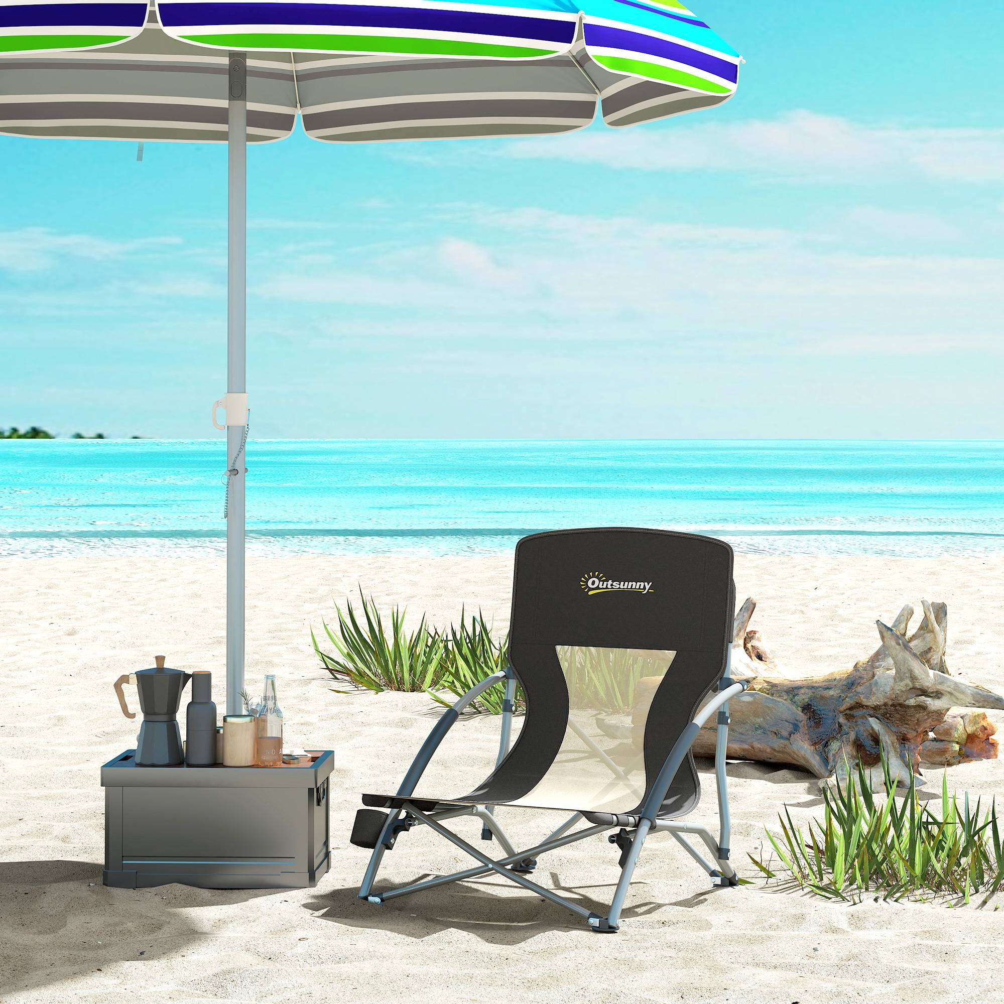 Chaise de plage pliante métal et tissu noir 58 x 55 x 62 cm - PANGIVO - Image 4