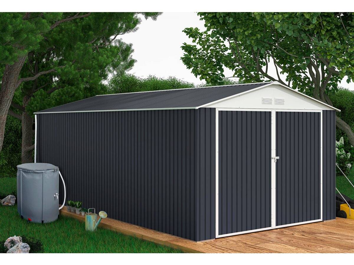 Habitat Et Jardin - Garage Métal " Houston" - 15,36 M² Avec Gouttière Et Récupérateur D'eau - Anthracite -habitat Et Jardin - Imagen 2