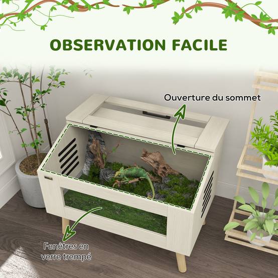 Terrarium pour reptiles, vivarium pour serpents 111L avec fenêtres en verre trempé, couvercle, 80 x 50 x 60 cm - Image 7