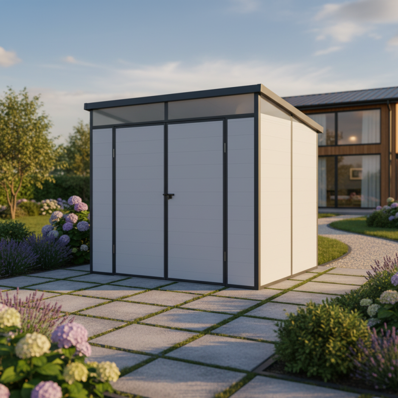 Jobu - Abri de jardin résine 4,10m² gris clair toit plat avec plancher Jôbu - Image 1