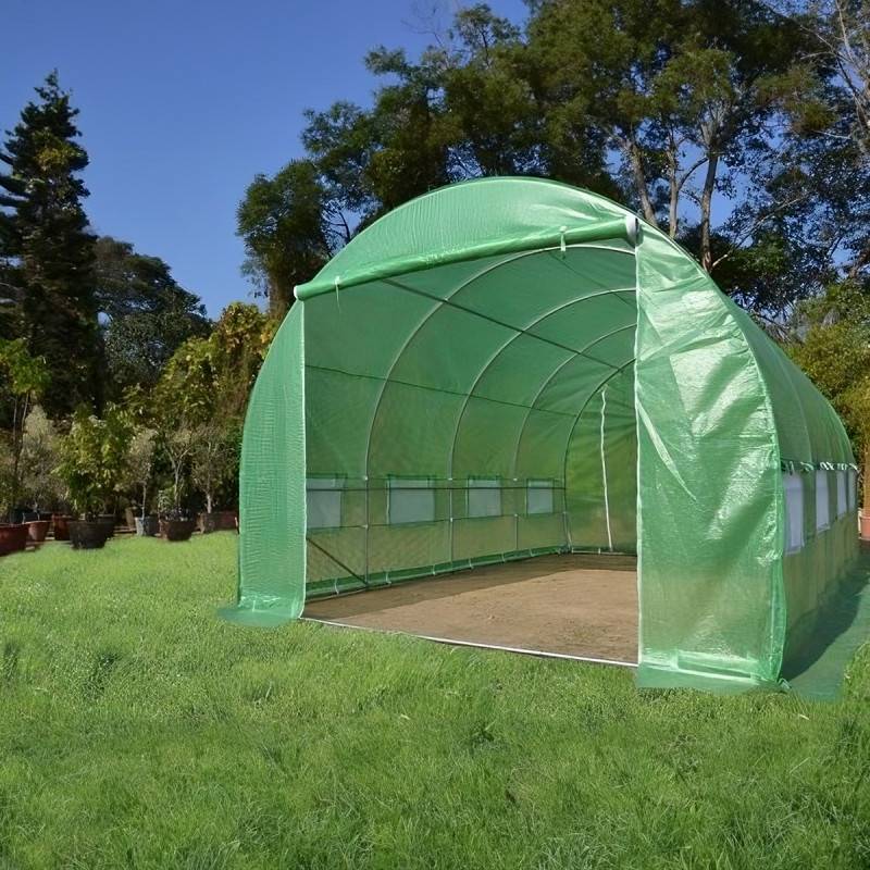 Serre tunnel 24m² polyéthylène armé 200gr/m² 3x8m Green Protect vert avec 16 fenêtres et double porte zippée - Image 3