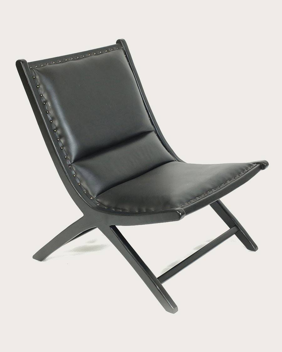 Safran - Fauteuil lounge en teck et cuir noir - UNIQKA - Imagen 3