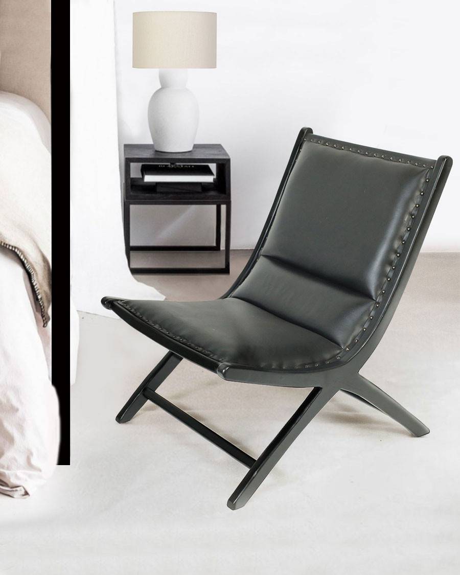 Safran - Fauteuil lounge en teck et cuir noir - UNIQKA - Imagen 1