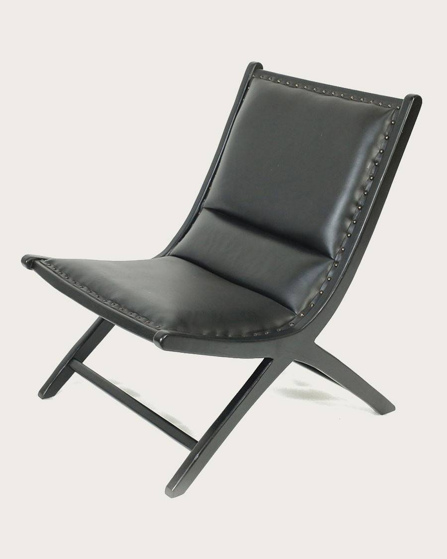 Safran - Fauteuil lounge en teck et cuir noir - UNIQKA - Imagen 2