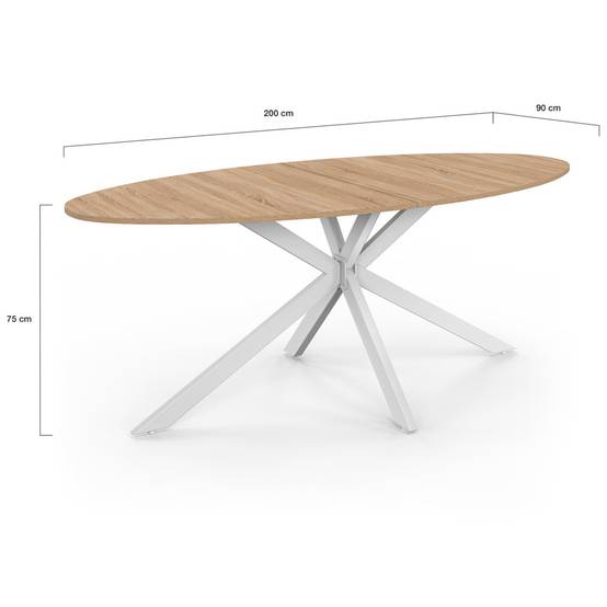 Table à manger ovale ALIX 10 personnes pied araignée bois et blanc 200 cm - Image 4