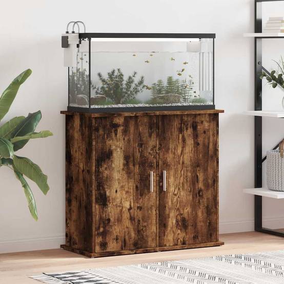 Meuble Aquarium Compact Bois d'ingénierie avec 4 Portes Chêne Fumé 81 cm - ComfortXL Outdoor Living - Image 1