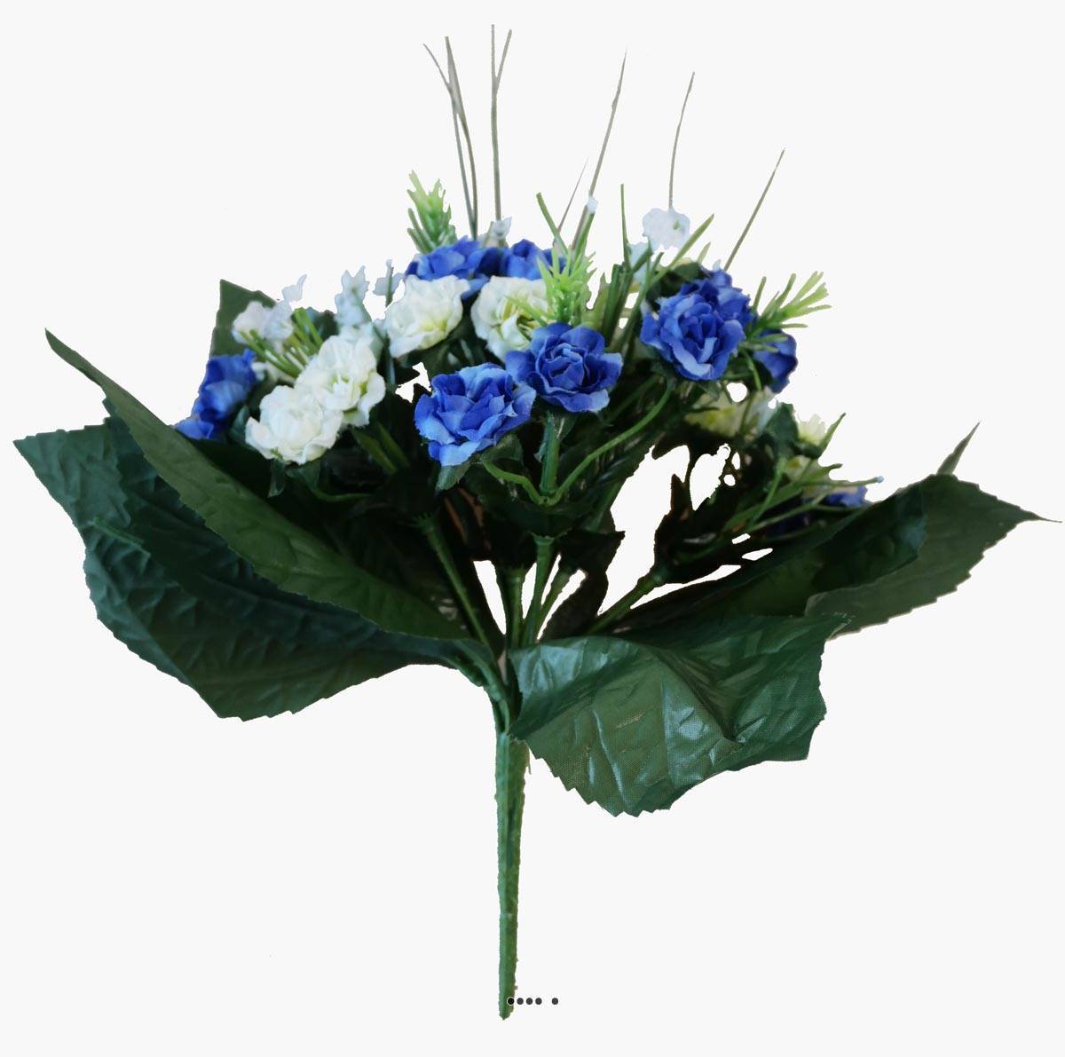 Artificielles - Bouquet de Roses factice 35 fleurs et feuillage H24cm jolie Bleu royal - couleur: Bleu royal 250