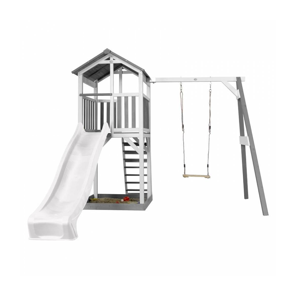 Structure de Jeu AXI Beach Tower en Bois Blanc et Gris avec Balançoire, Toboggan et Bac à Sable - Image 2
