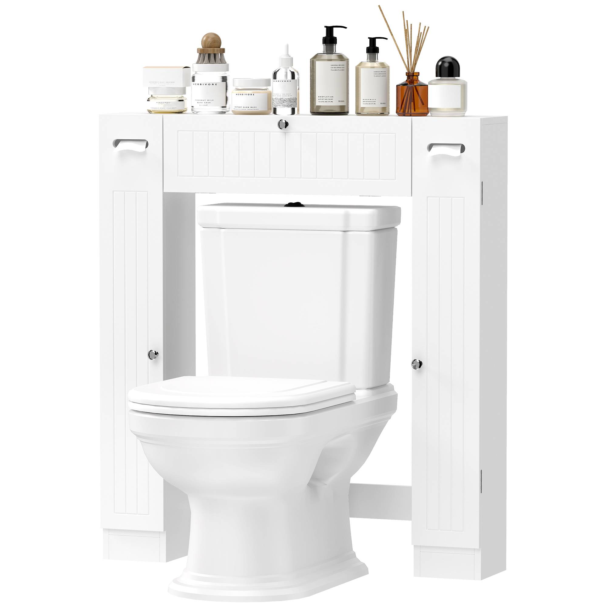 Sans Marque - Armoire inodore 2 compartiments porte-papiers supports réglables 88x18x98 cm blanche - Image 2