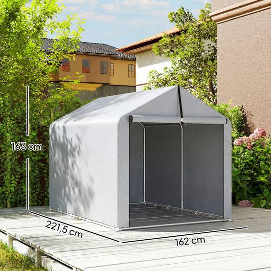 ComfortXL - Abri de rangement polyéthylène acier galvanisé 162 x 221,5 x 163 cm gris clair jardin porte enroulable - Image 3