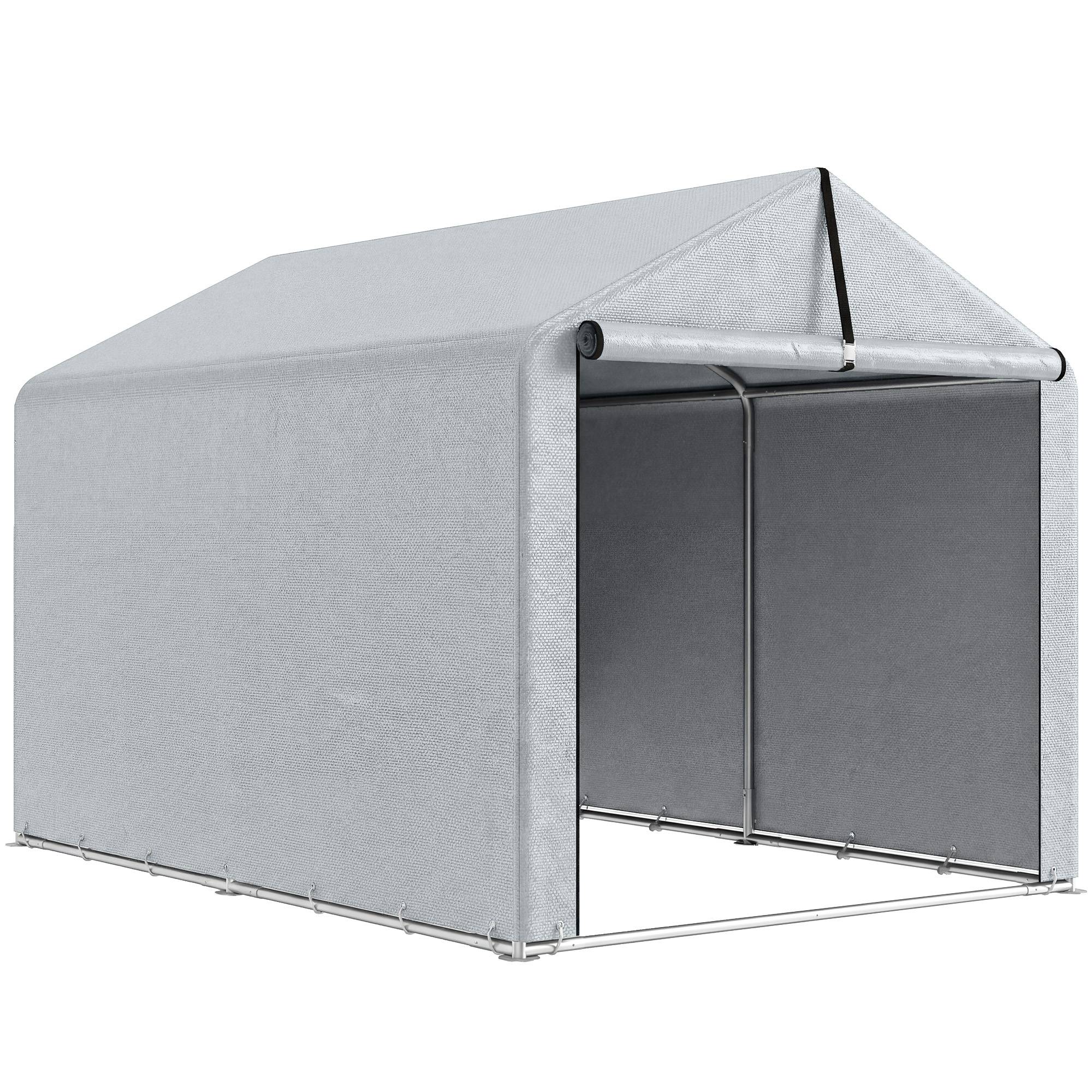 ComfortXL - Abri de rangement polyéthylène acier galvanisé 162 x 221,5 x 163 cm gris clair jardin porte enroulable - Image 10