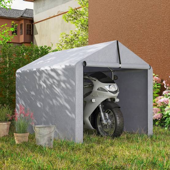 ComfortXL - Abri de rangement polyéthylène acier galvanisé 162 x 221,5 x 163 cm gris clair jardin porte enroulable - Image 8