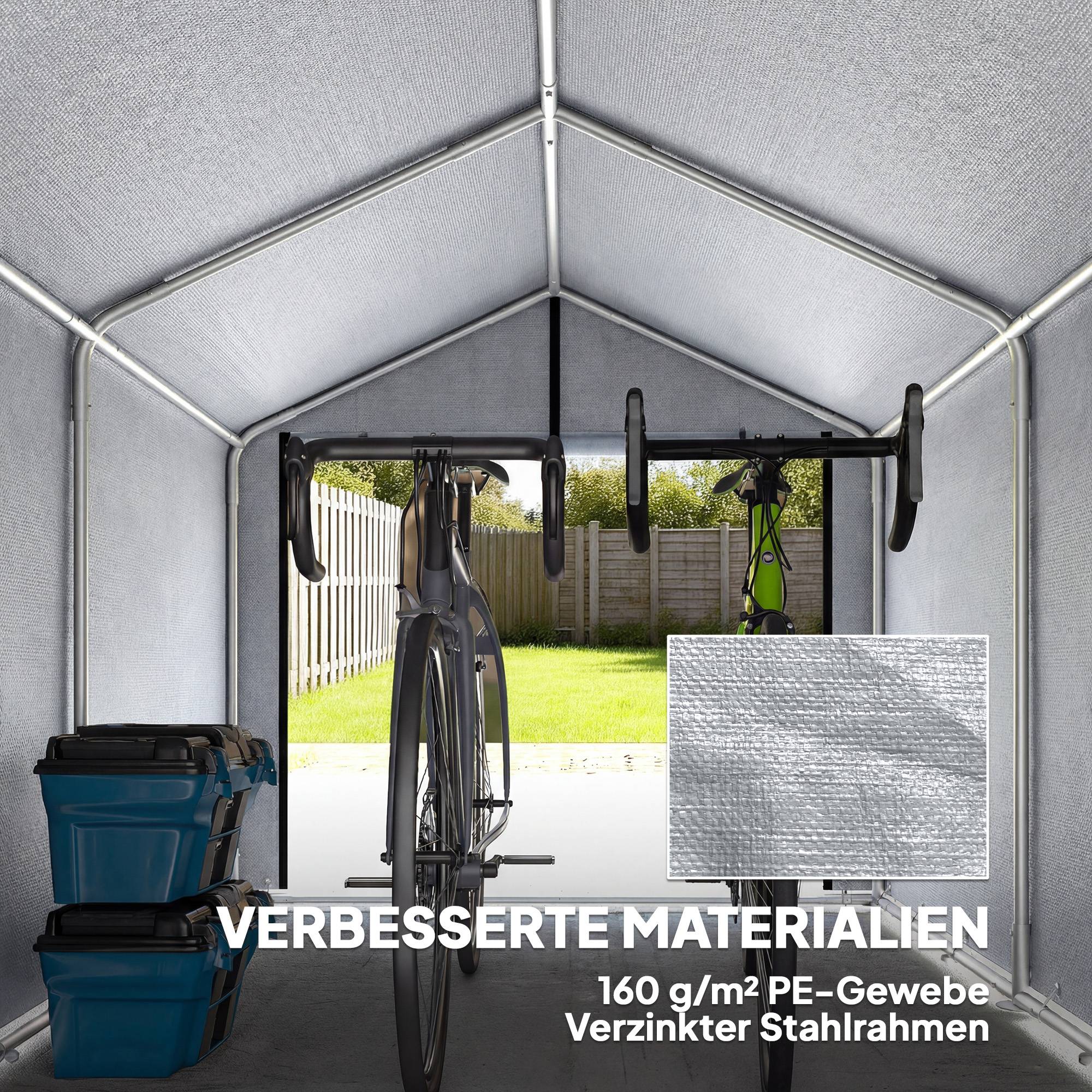 ComfortXL - Abri de rangement polyéthylène acier galvanisé 162 x 221,5 x 163 cm gris clair jardin porte enroulable - Image 4