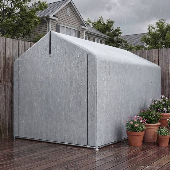 ComfortXL - Abri de rangement polyéthylène acier galvanisé 162 x 221,5 x 163 cm gris clair jardin porte enroulable - Image 9