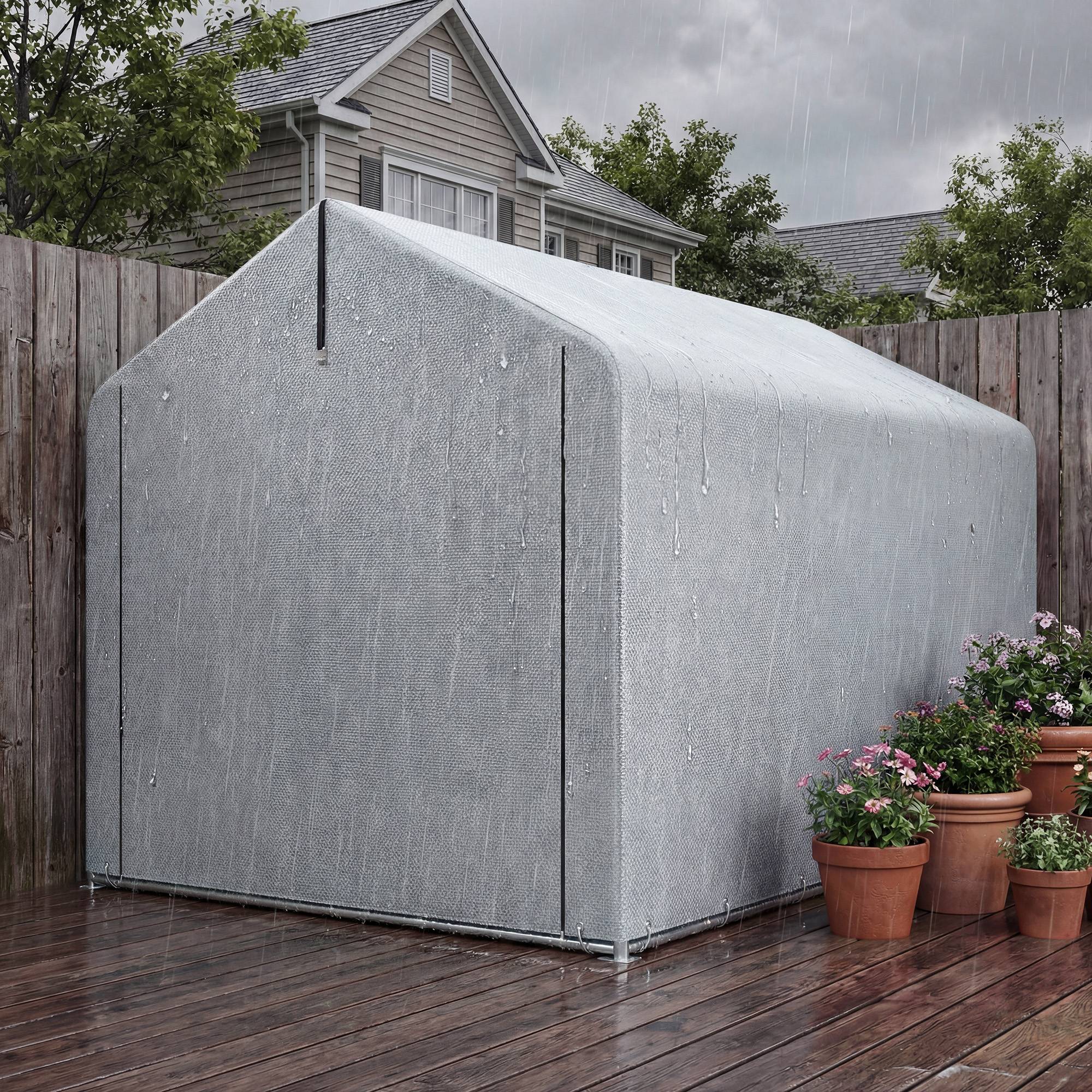 ComfortXL - Abri de rangement polyéthylène acier galvanisé 162 x 221,5 x 163 cm gris clair jardin porte enroulable - Image 9