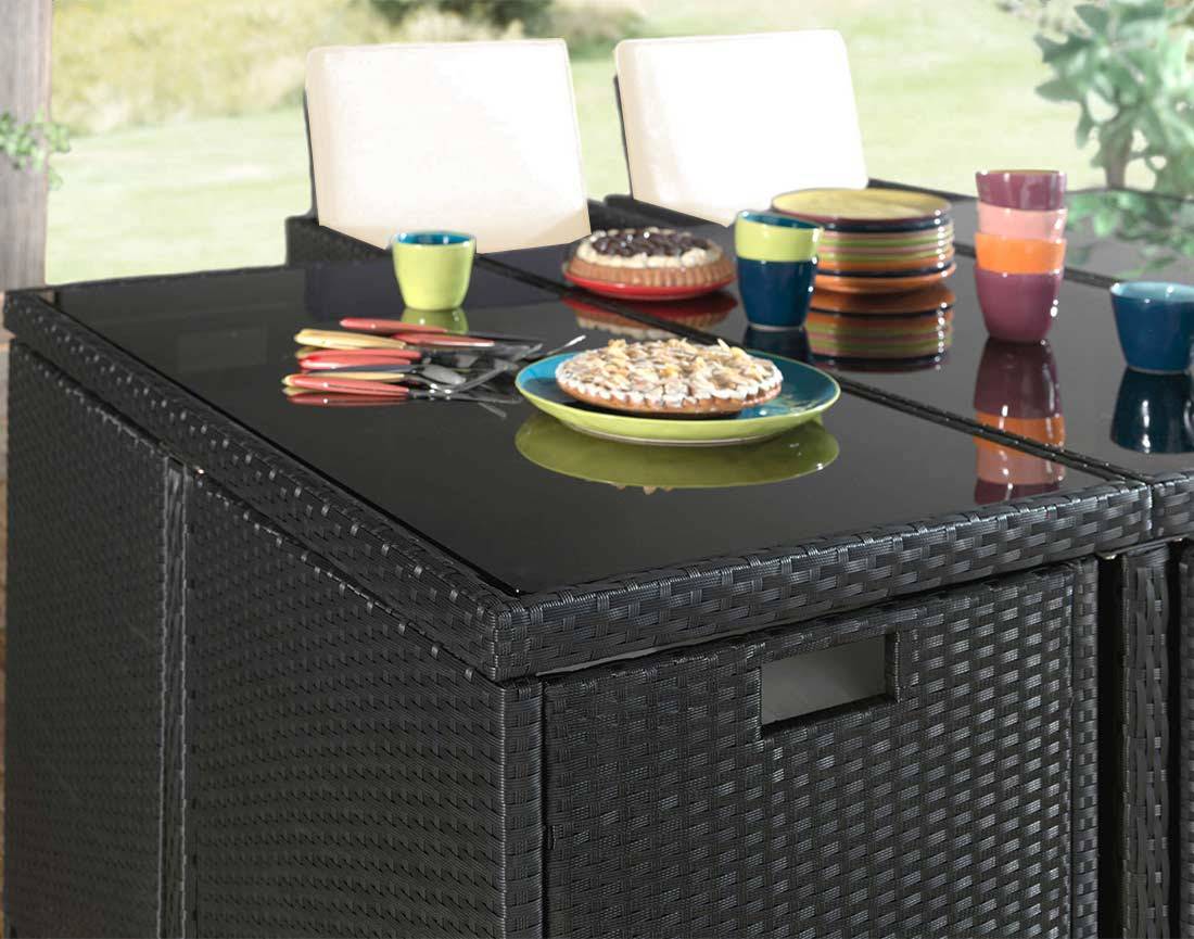 Best Mobilier - Fira - Salon de jardin encastrable 10 places - en résine tressée - Noir avec coussins beiges + housse de protection - Best Mobilier - Imagen 4