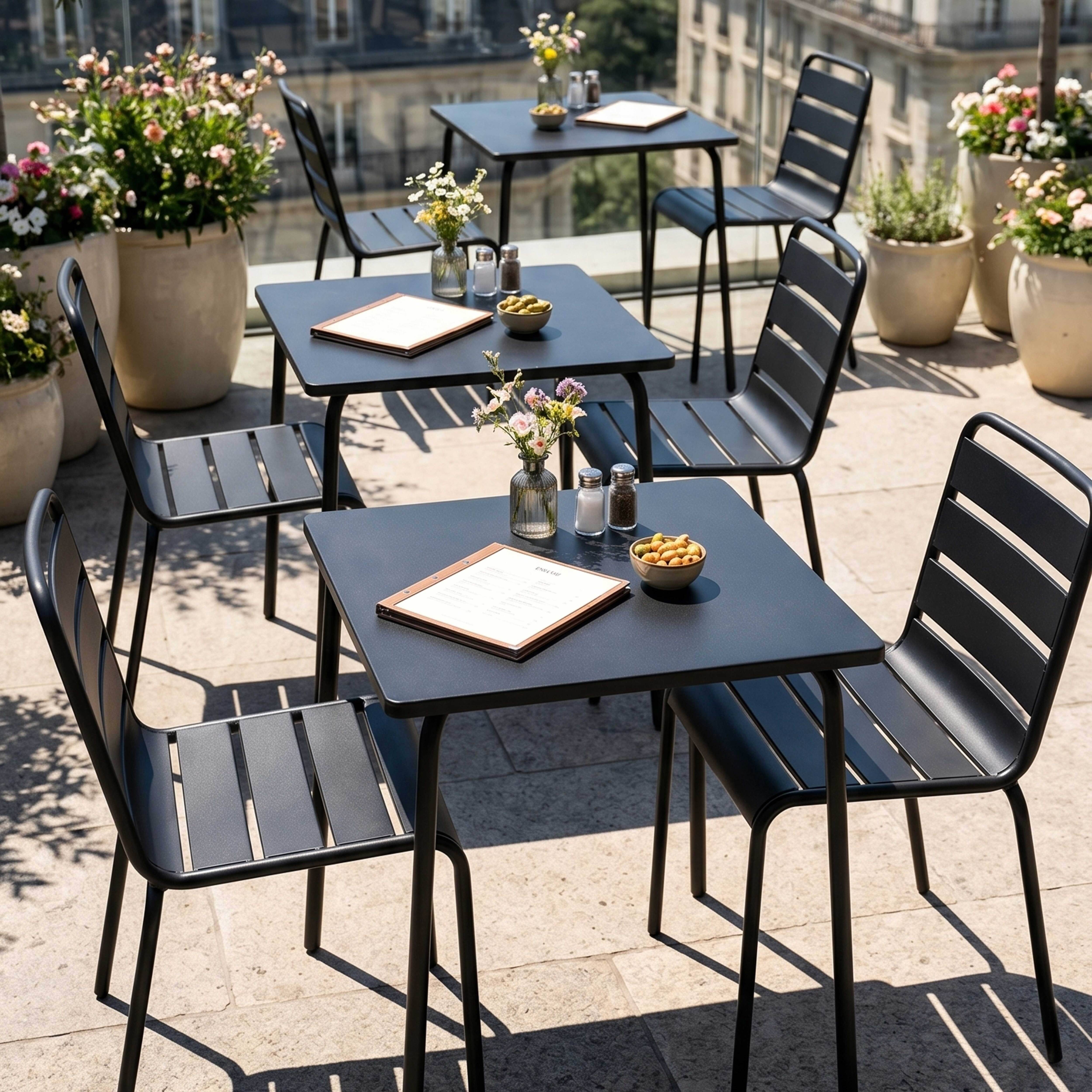 Oviala - Ensemble table de jardin carrée et 2 chaises acier gris Palavas - Oviala - Imagen 6