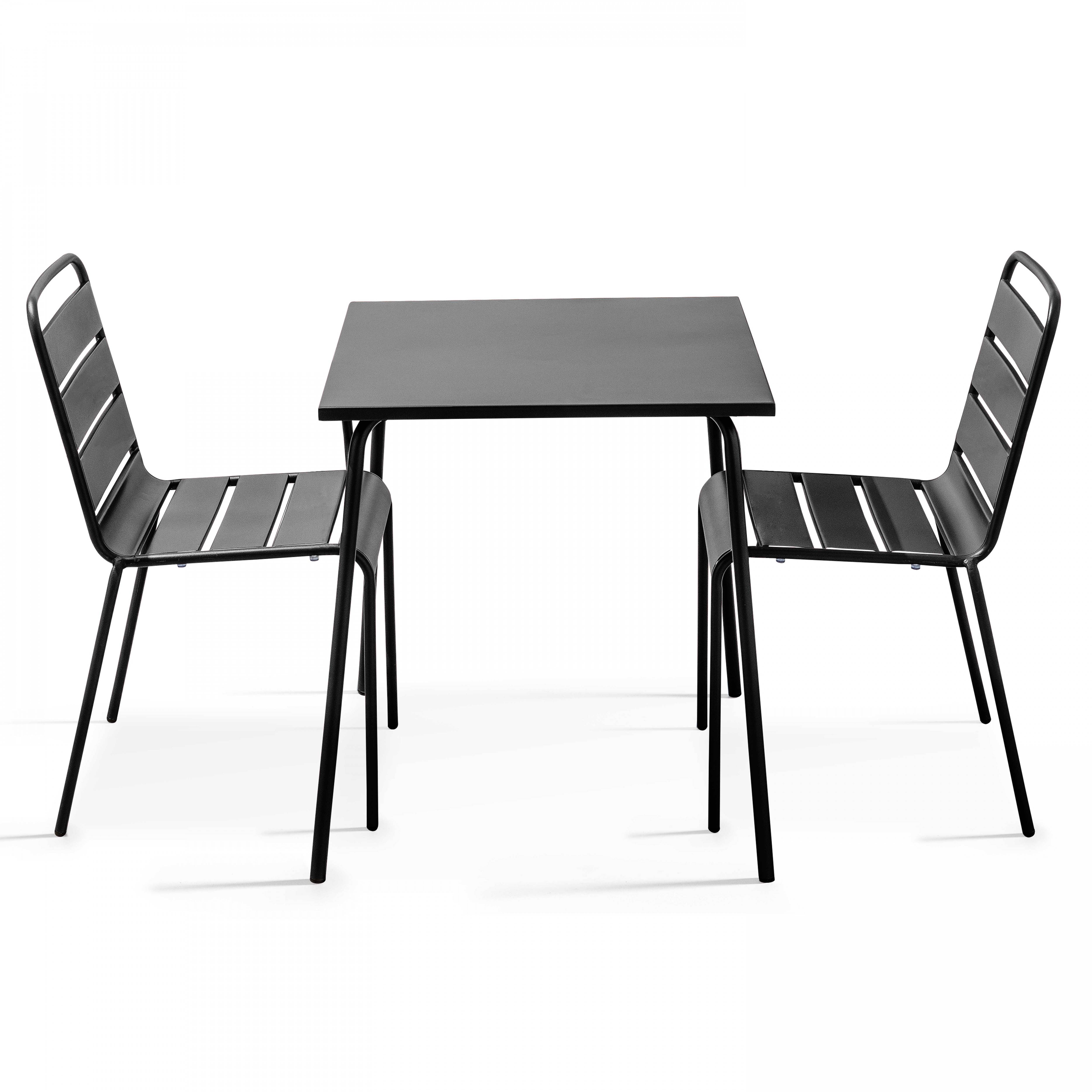Oviala - Ensemble table de jardin carrée et 2 chaises acier gris Palavas - Oviala - Imagen 1