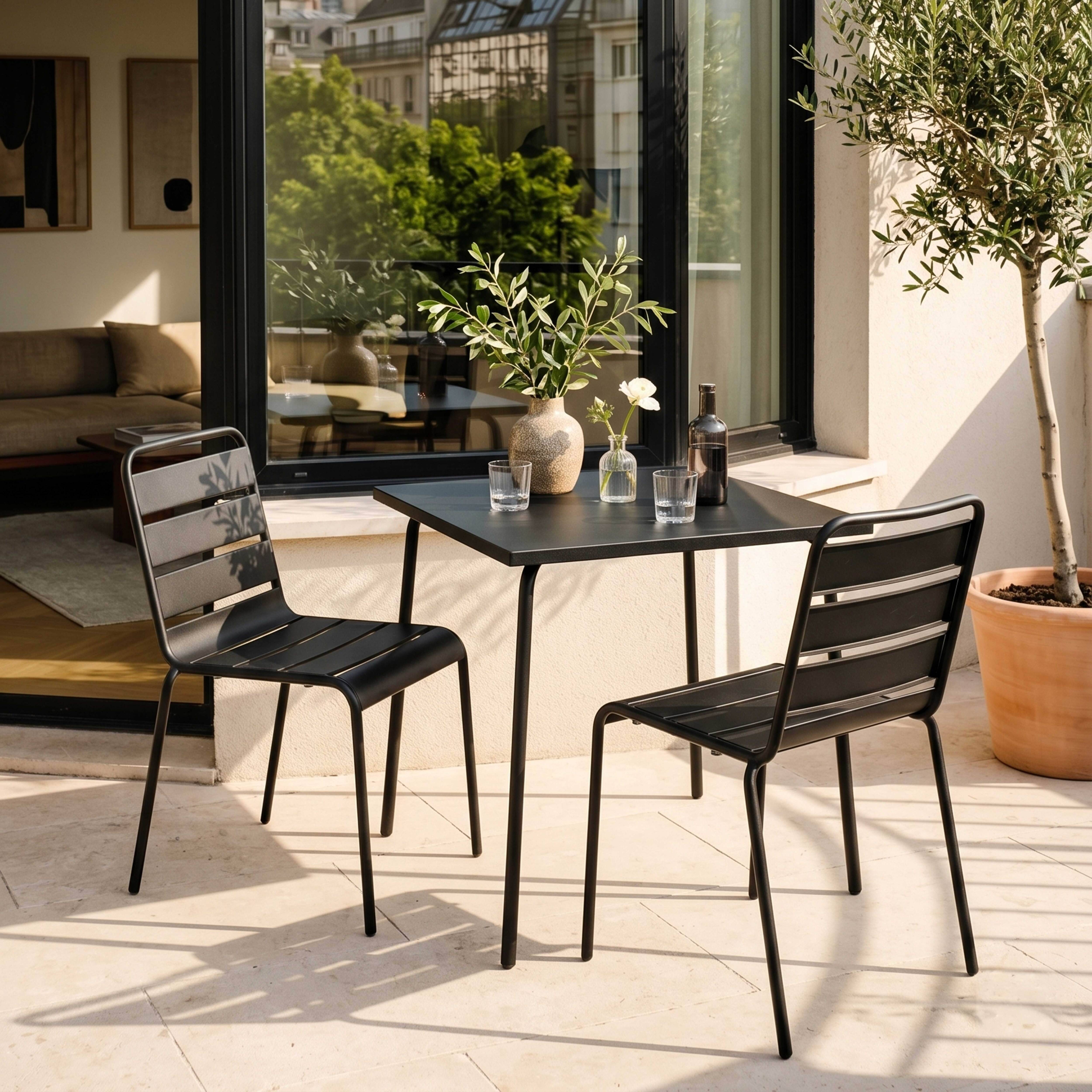 Oviala - Ensemble table de jardin carrée et 2 chaises acier gris Palavas - Oviala - Imagen 2