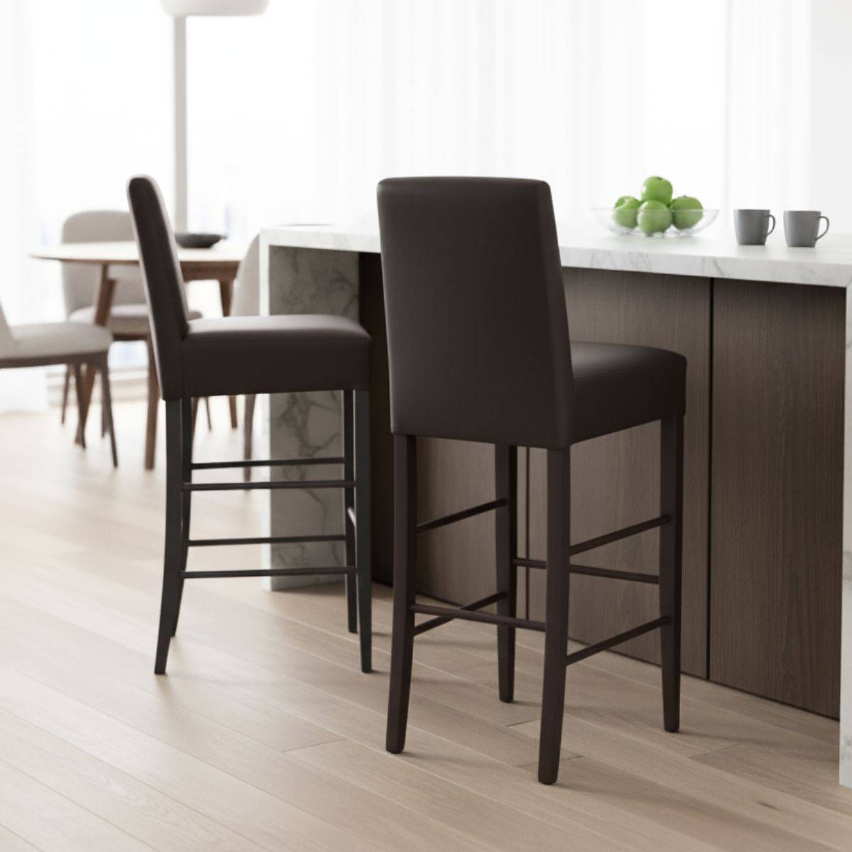 ALTOBUY - Lot de 2 Tabourets Laqués Noir et Assise Simili Cuir Noir - TONY - Image 1