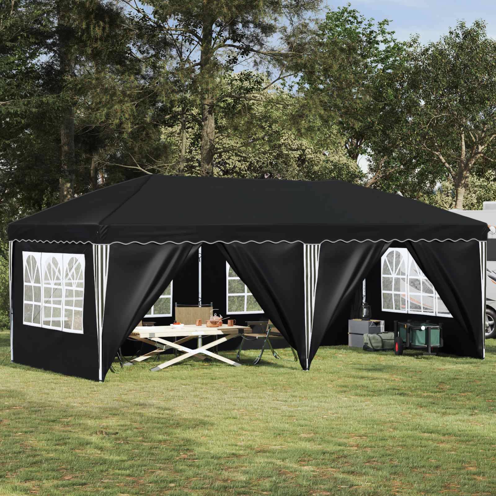 Tente de fête pop-up acier et polyester anthracite 575 x 288 x 245 cm - PANGIVO - Image 1
