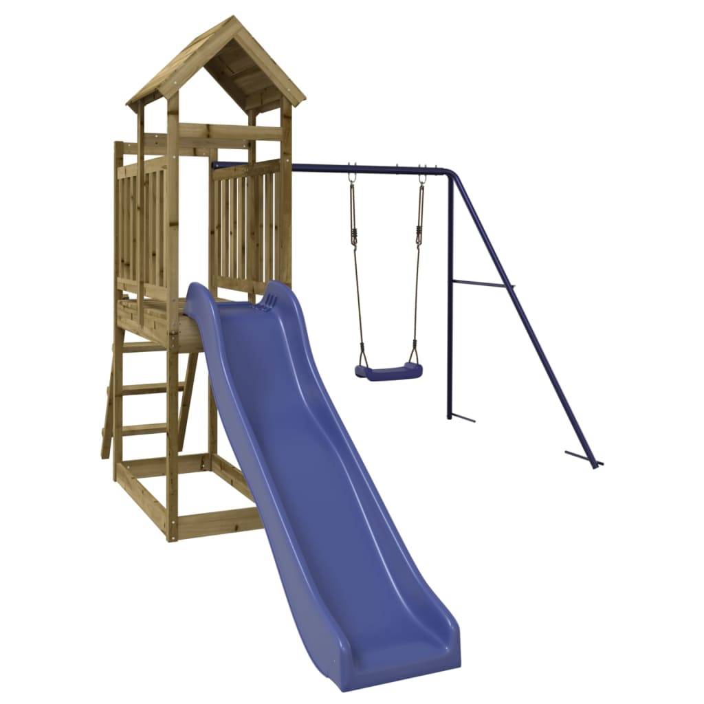 Helloshop26 - Aire de jeux d'extérieur balançoires toboggan portiques robuste jeux jardin242 x 379 x 214 cm bois de pin imprégné - Imagen 1