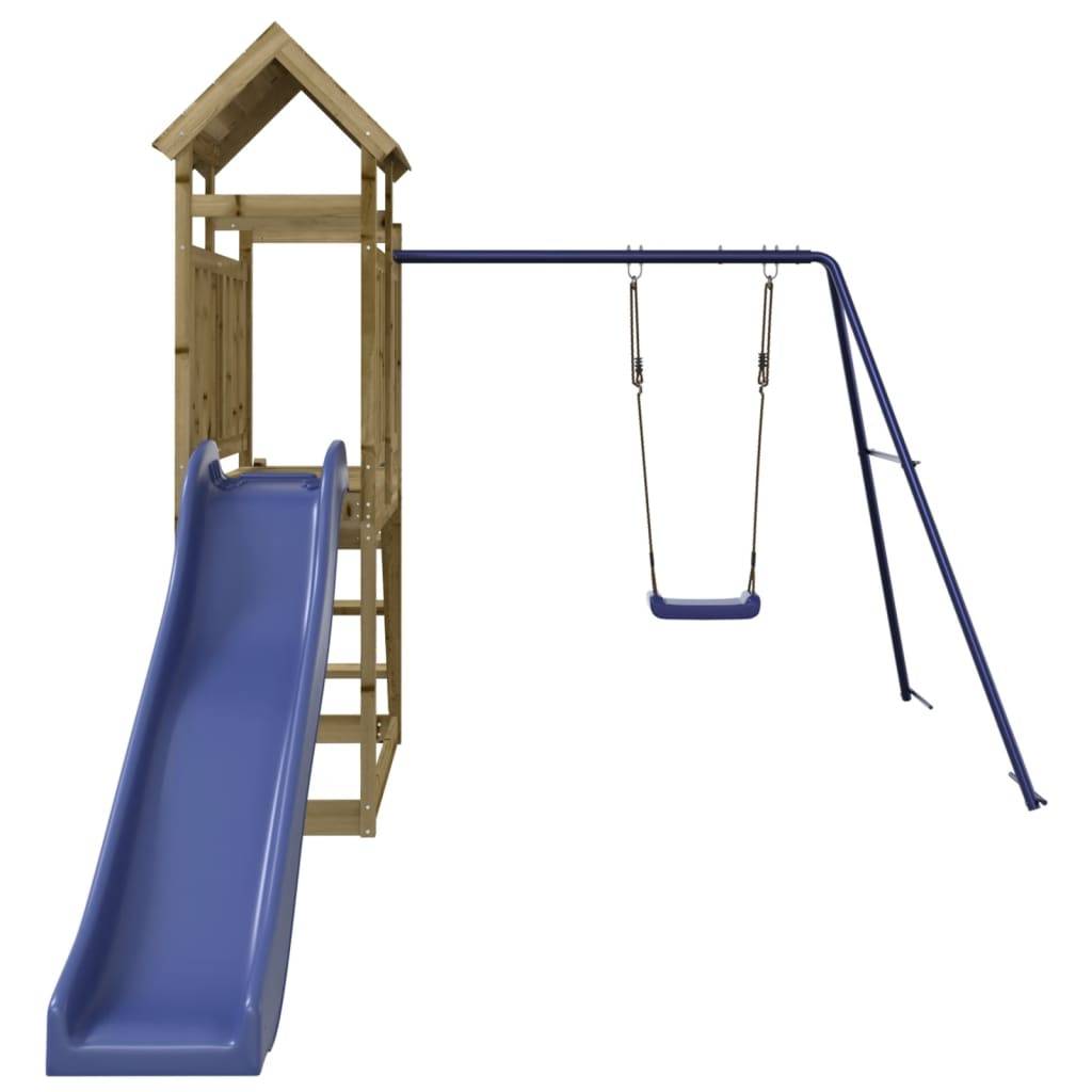 Helloshop26 - Aire de jeux d'extérieur balançoires toboggan portiques robuste jeux jardin242 x 379 x 214 cm bois de pin imprégné - Imagen 3