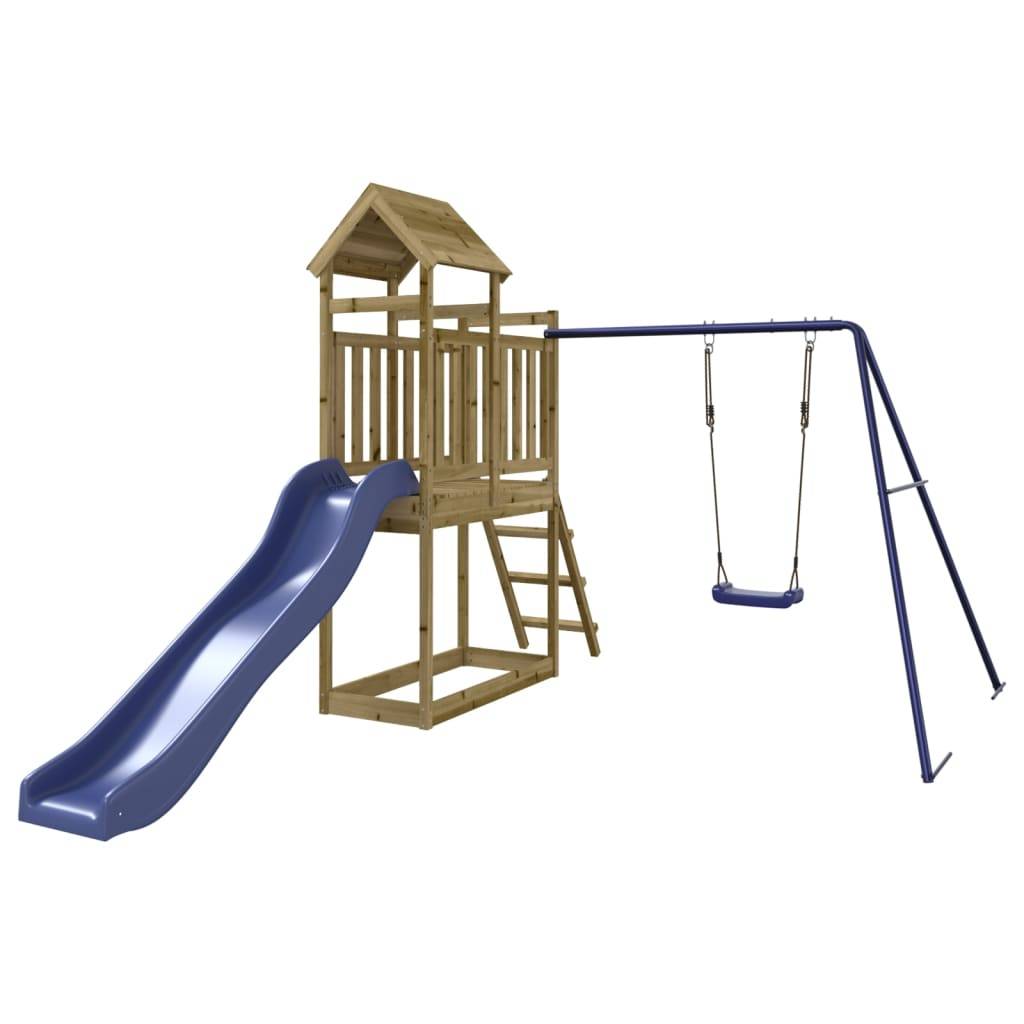 Helloshop26 - Aire de jeux d'extérieur balançoires toboggan portiques robuste jeux jardin242 x 379 x 214 cm bois de pin imprégné - Imagen 2