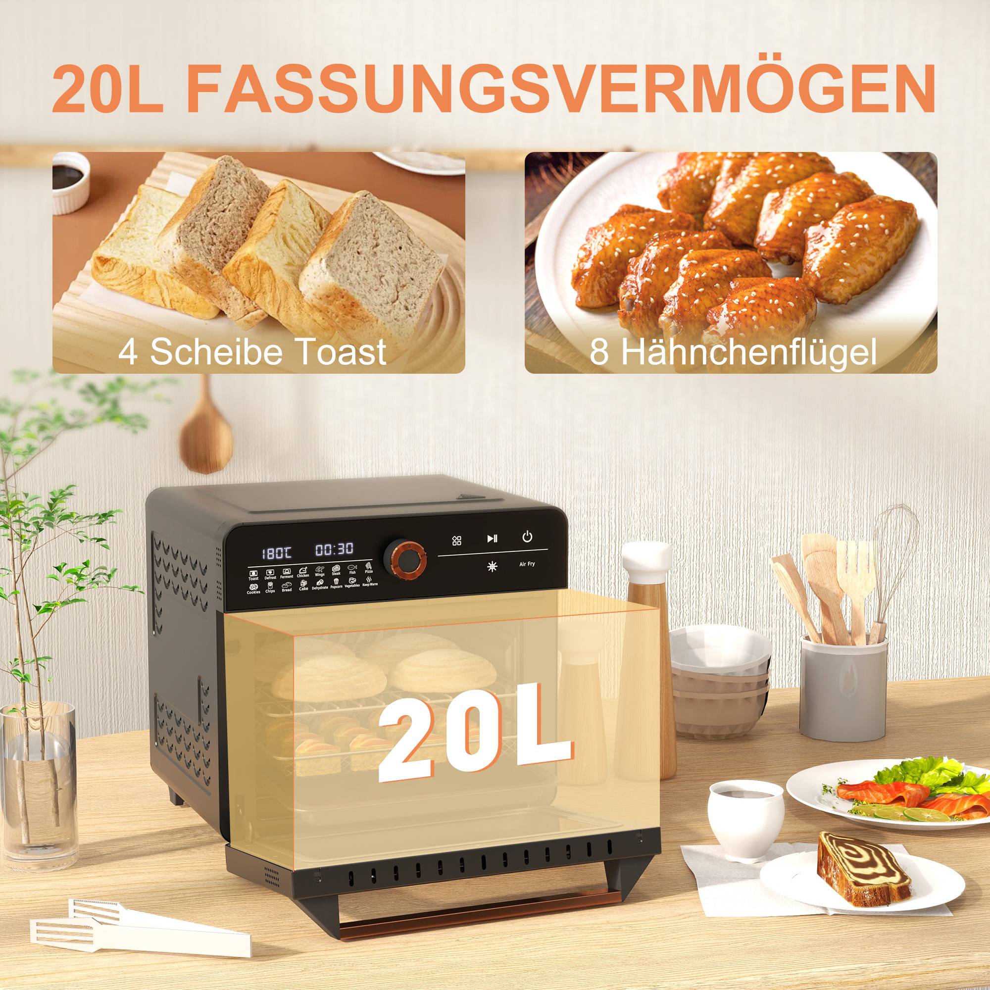 Mini-four 3-en-1 20L à convection avec fonction friteuse à air pour cuisine – ComfortXL Outdoor Living - Image 4