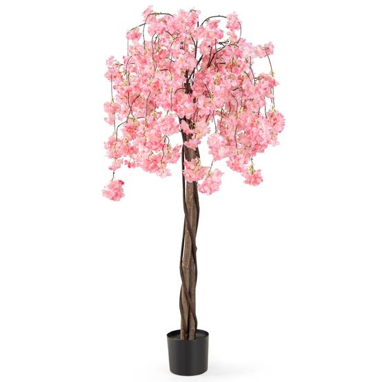 Cerisier Artificiel Réaliste 163 CM, Plante Artificielle en Pot avec Fleurs Roses et Blanches, Arbre Florale Décorative Intérieur Extérieur, Rose - Image 1