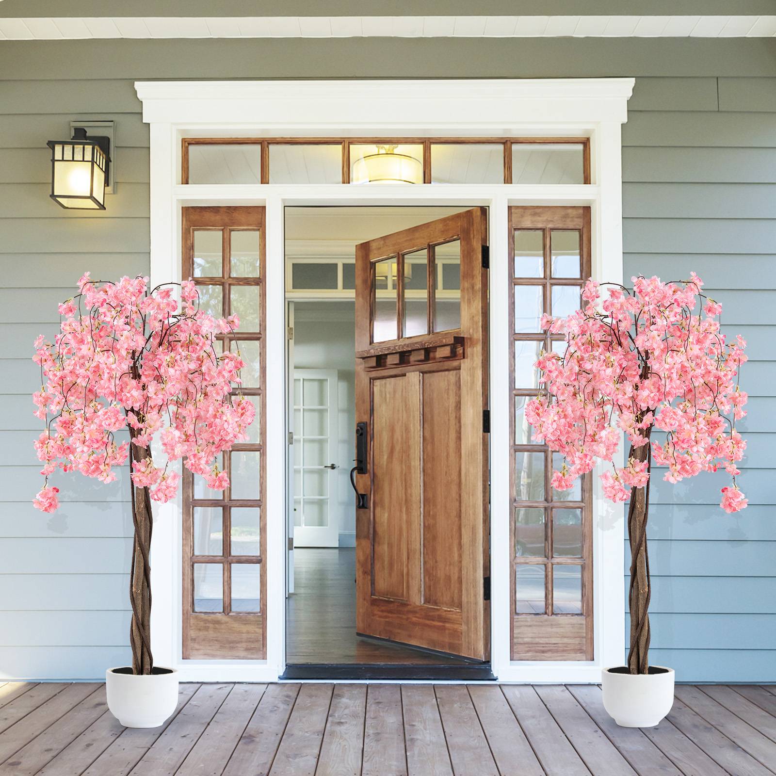 Cerisier Artificiel Réaliste 163 CM, Plante Artificielle en Pot avec Fleurs Roses et Blanches, Arbre Florale Décorative Intérieur Extérieur, Rose - Image 5