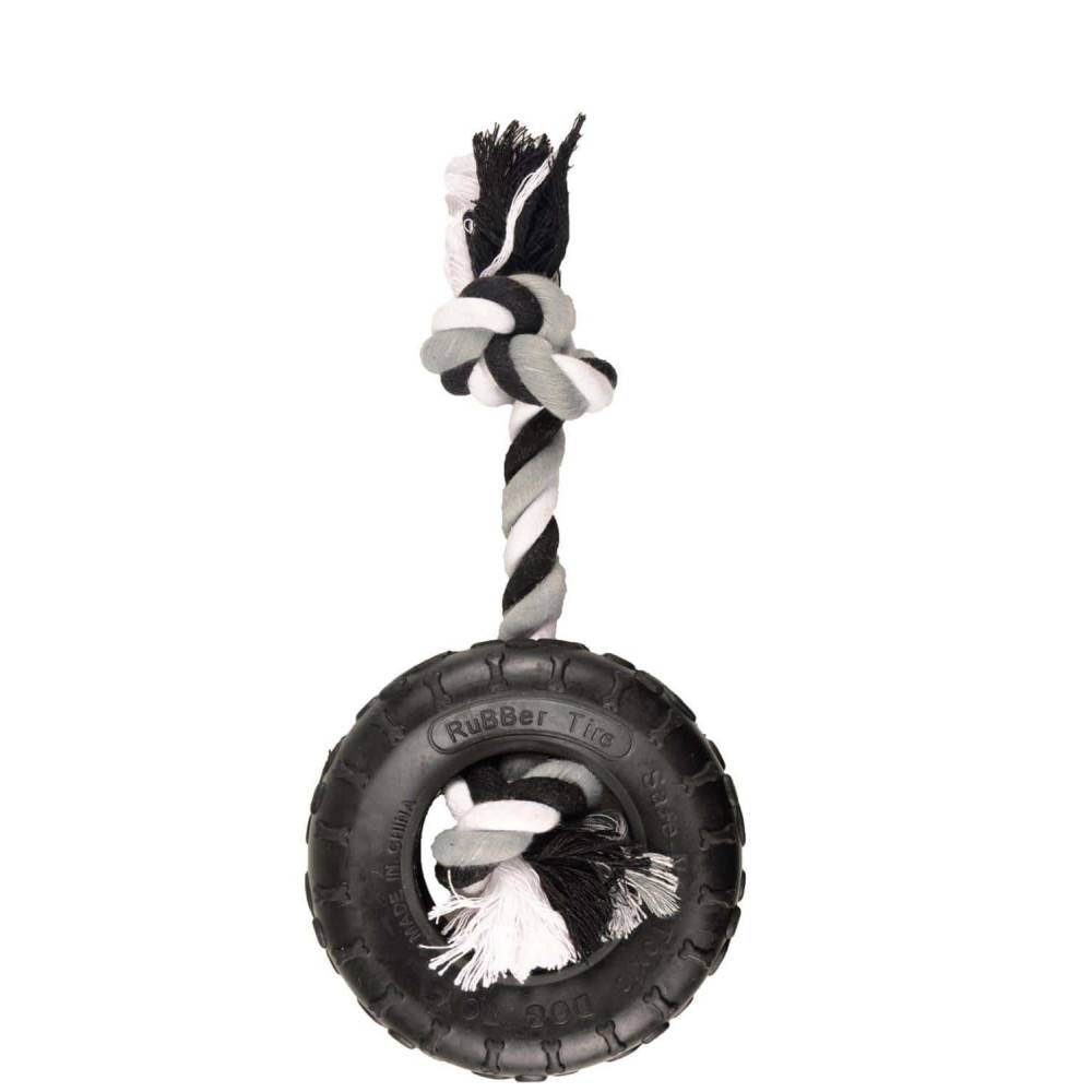 jeux caoutchouc gladiator pneu et corde 15 cm noir pour chien - Imagen 2