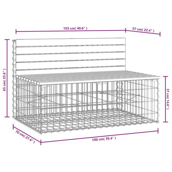 Maison Chic - Banc de jardin - Banc d'extérieur - Banquette design gabion 103x70x65cm bois massif de douglas - Imagen 8