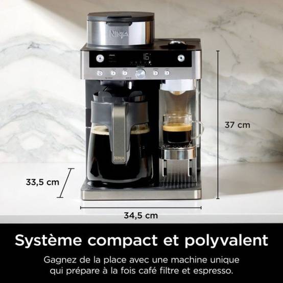 Machine a Cafe - Cafetiere Electrique a café 2en1 filtre et capsules - NINJA Prestige- Buse a lait intégrée - 1550W - Image 3