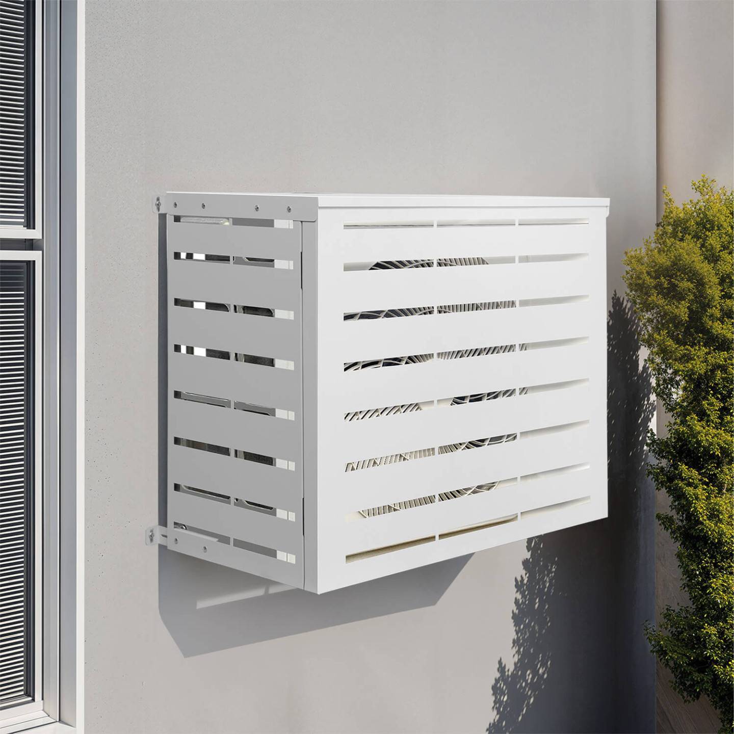 IDMARKET - Cache climatiseur 95 x 50 x 80 cm métal blanc protection unité extérieure pour pompe à chaleur - Image 6