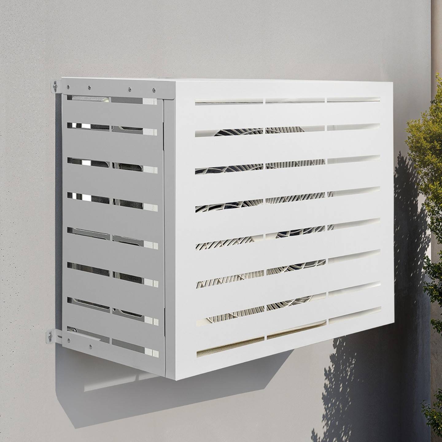 IDMARKET - Cache climatiseur 95 x 50 x 80 cm métal blanc protection unité extérieure pour pompe à chaleur - Image 1