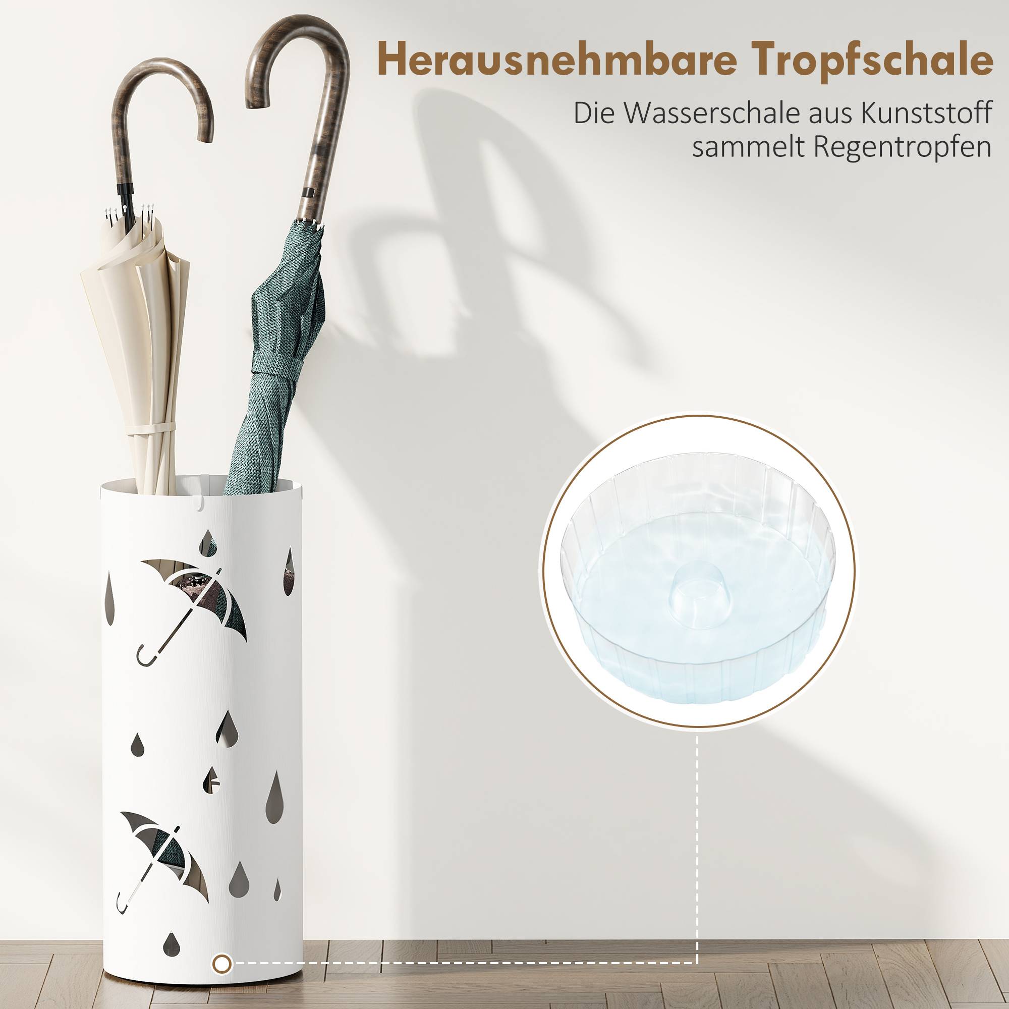 Porte-parapluie en acier, forme colonne, plateau de base amovible, Ø 17 x 41 cm (H), blanc - Image 7