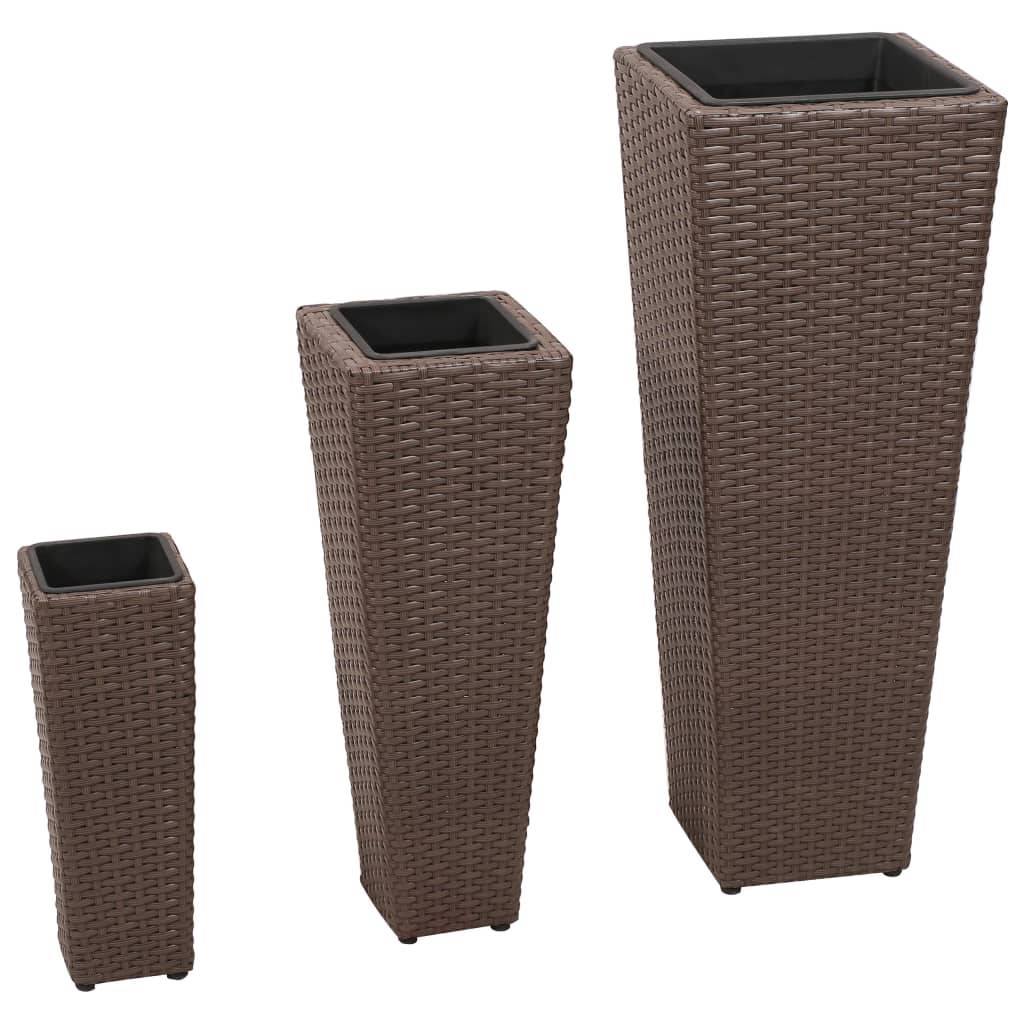 Helloshop26 - Jardinière lit surélevé plantes fleurs jardin 3 pcs résine tressée marron - Imagen 1