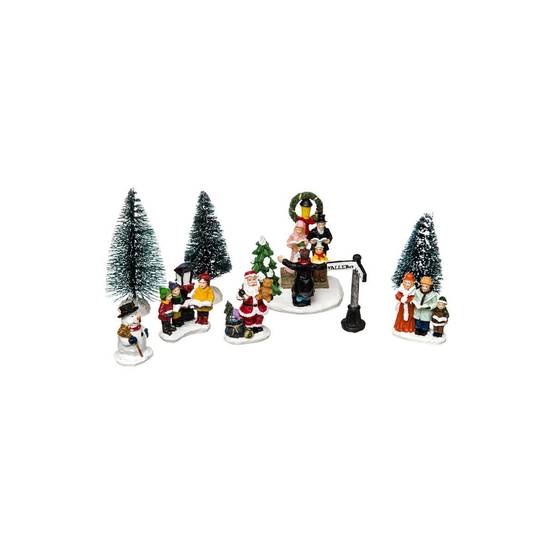Lot de 9 Santons "Village de Noël" 7cm Multicolore