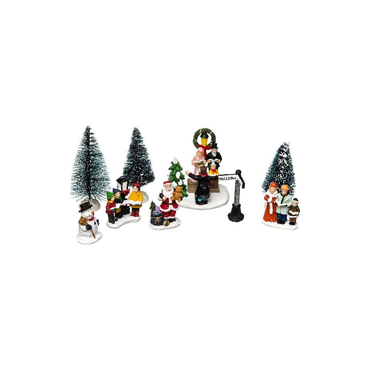 Lot de 9 Santons "Village de Noël" 7cm Multicolore