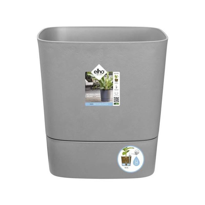 Elho - Elho - Pot De Fleurs  -  Greensense Aqua Care Carre 38 - Ciment Clair - Interieur/exterieur - O 38 X H 38.9 Cm - Image 1