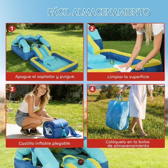 Château gonflable bleu souffleur toboggan trampoline piscine panier basket 3 à 8 ans - Image 9