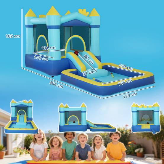 Château gonflable bleu souffleur toboggan trampoline piscine panier basket 3 à 8 ans - Image 5