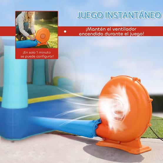 Château gonflable bleu souffleur toboggan trampoline piscine panier basket 3 à 8 ans - Image 8
