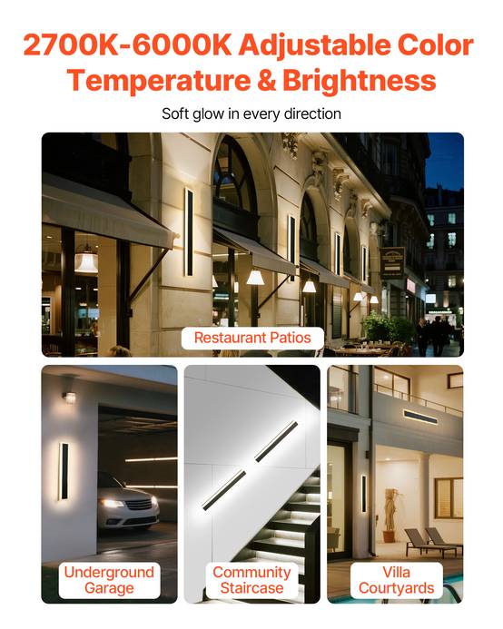 VEVOR Applique Murale Extérieur Éclairage LED 11 W Lot de 2 60 cm 2700 K-6000 K - Image 3