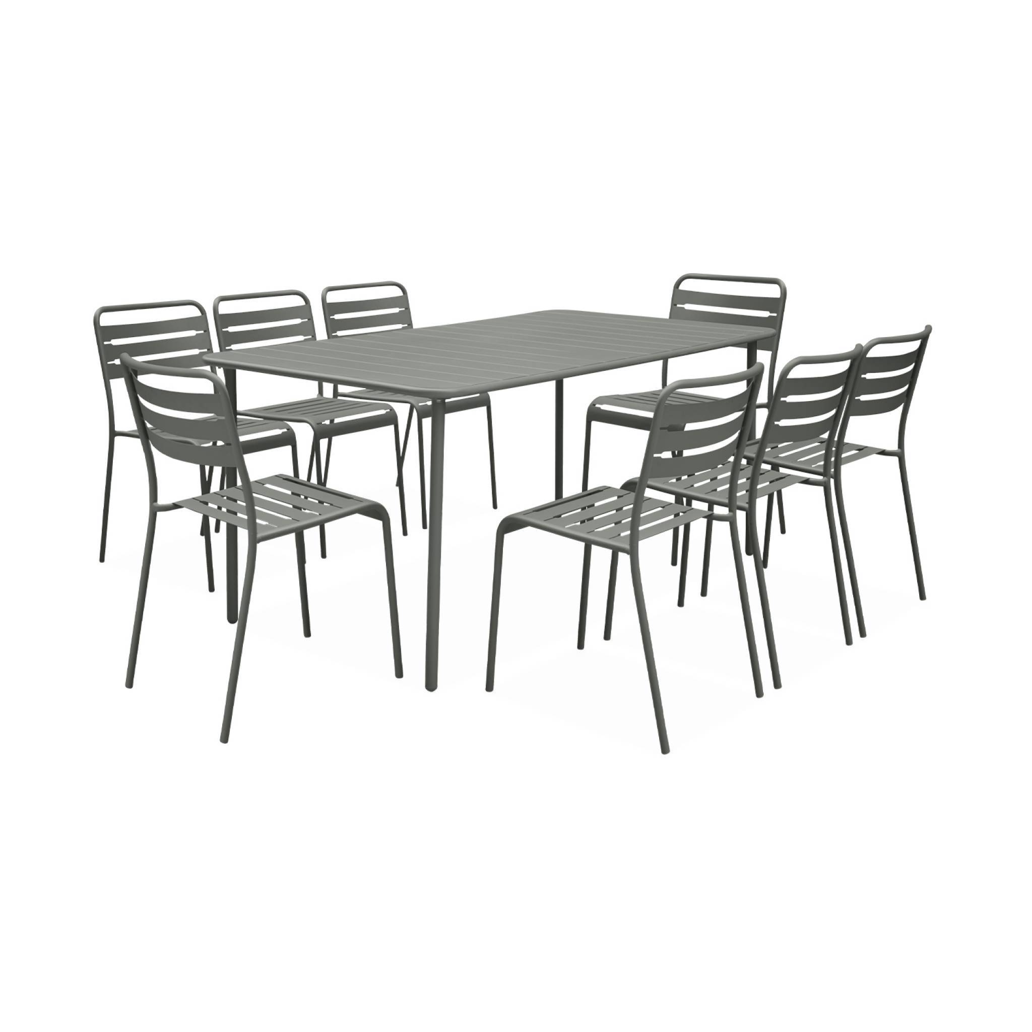sweeek - Table de jardin métal + 8 assises kaki traitement antirouille. lattes et bords arrondis  | sweeek - Image 2
