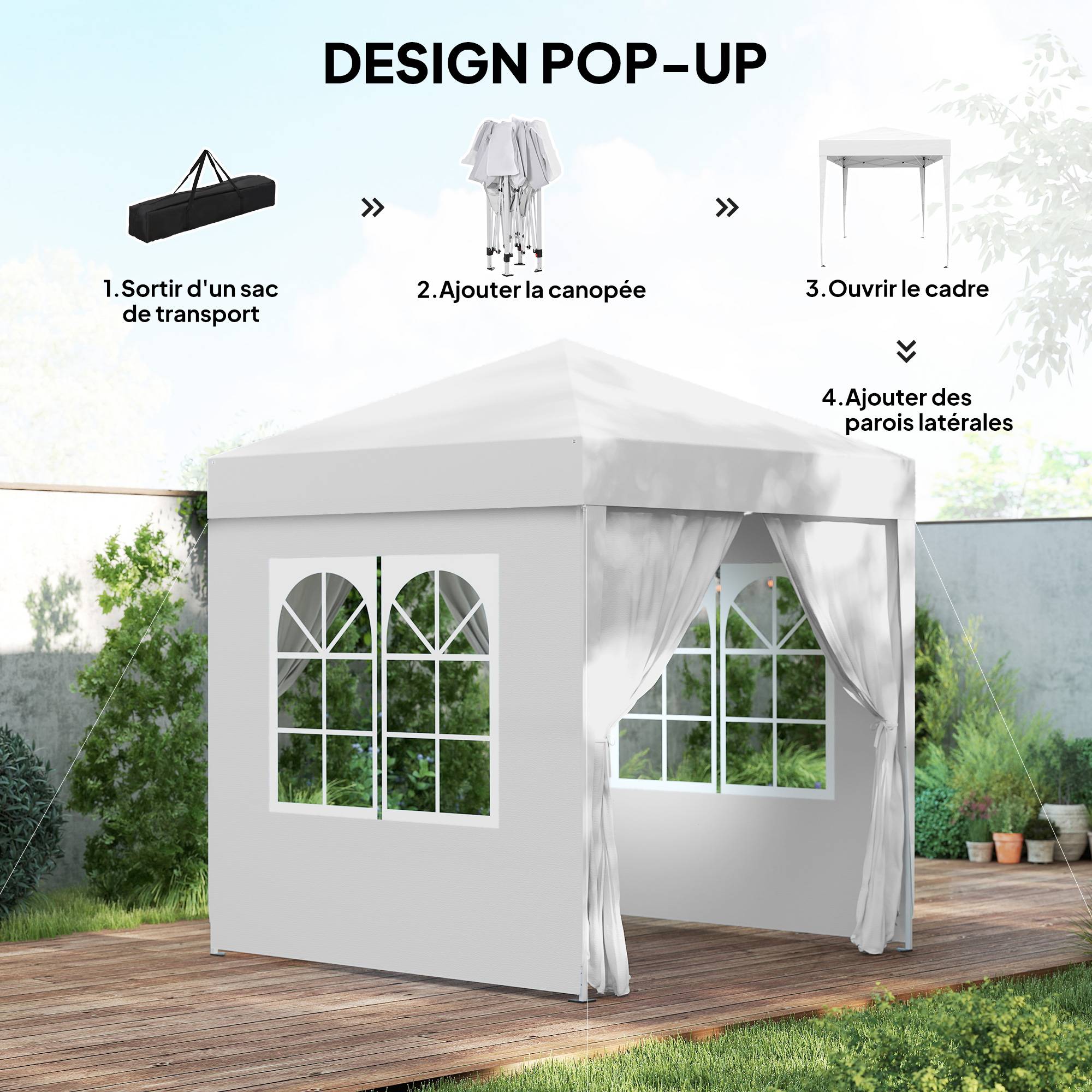 Tonnelle pliante acier blanc 200 x 200 x 240 cm - PANGIVO - Image 6